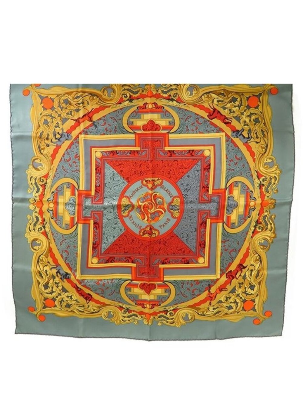 Hermes Carre 90 Red Gray Yellow Silk Animaux Solaires Sun Animals Scarf